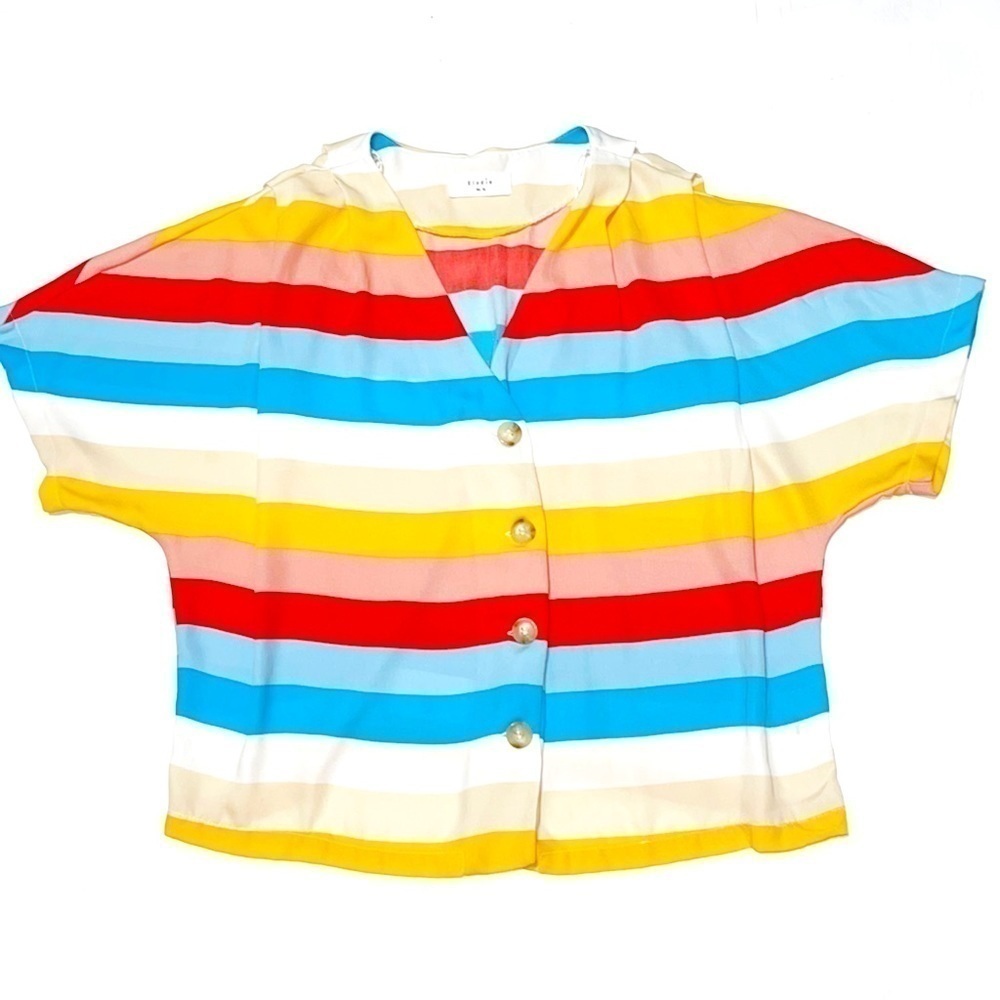 Elodie Multi Color Rainbow Stripe Button Down Top Shirt Blouse Size XL